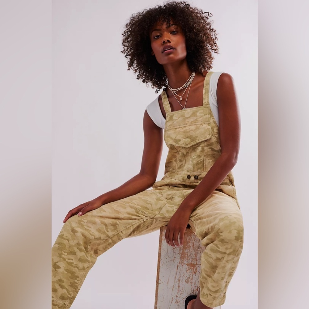 Free People Way it Goes Camo Harem Overalls Size M NWT
